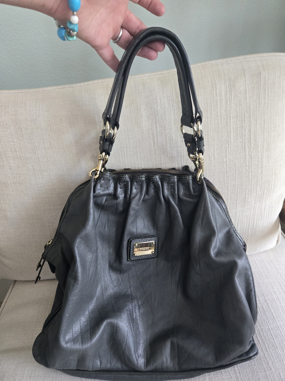 EUC Arezzo Brazilian Designer Grey Leather Purse Hobo Tote Gray